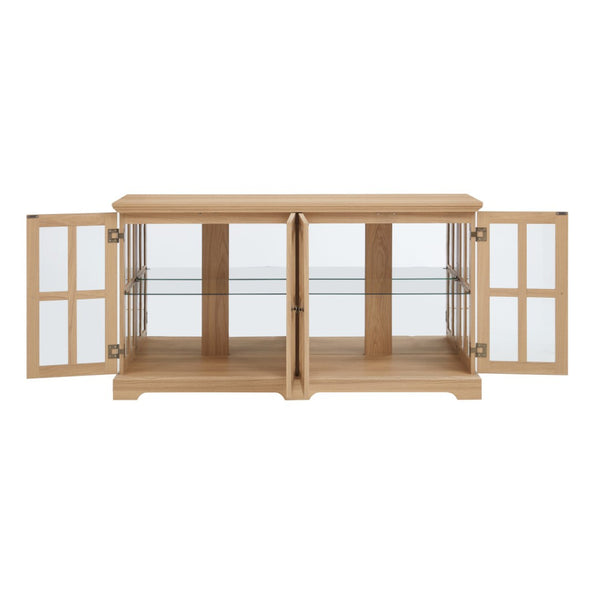English Elm Led Curio Cabinet Antique White Four Door Glass Display with Adjustable Shelves Oak W2275P460422