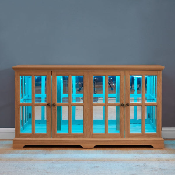 English Elm Led Curio Cabinet Antique White Four Door Glass Display with Adjustable Shelves Oak W2275P460422