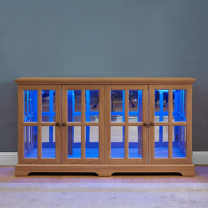 English Elm Led Curio Cabinet Antique White Four Door Glass Display with Adjustable Shelves Oak W2275P460422