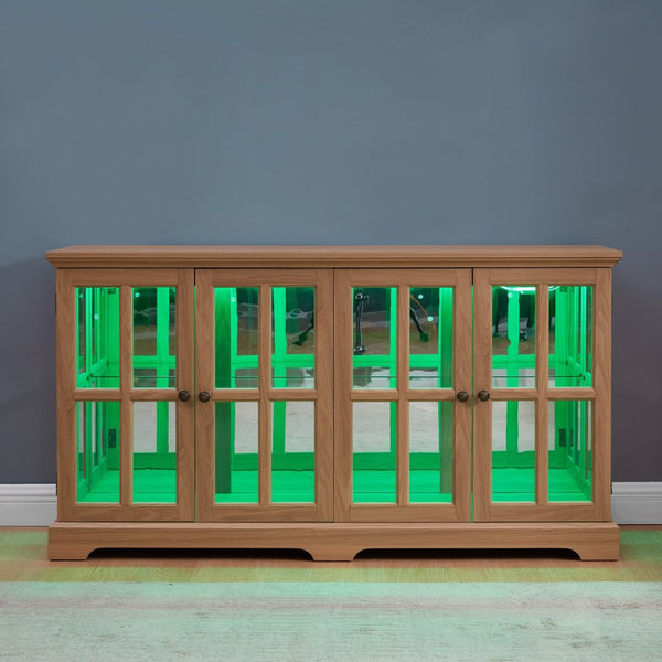 English Elm Led Curio Cabinet Antique White Four Door Glass Display with Adjustable Shelves Oak W2275P460422