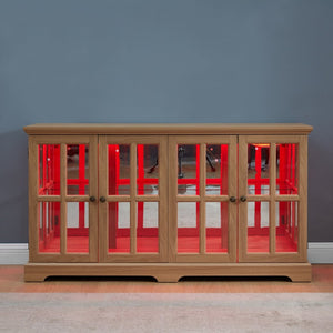 English Elm Led Curio Cabinet Antique White Four Door Glass Display with Adjustable Shelves Oak W2275P460422