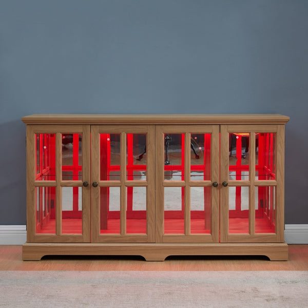 English Elm Led Curio Cabinet Antique White Four Door Glass Display with Adjustable Shelves Oak W2275P460422