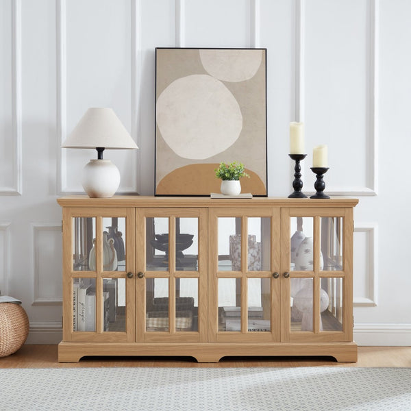 English Elm Led Curio Cabinet Antique White Four Door Glass Display with Adjustable Shelves Oak W2275P460422