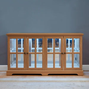 English Elm Led Curio Cabinet Antique White Four Door Glass Display with Adjustable Shelves Oak W2275P460422