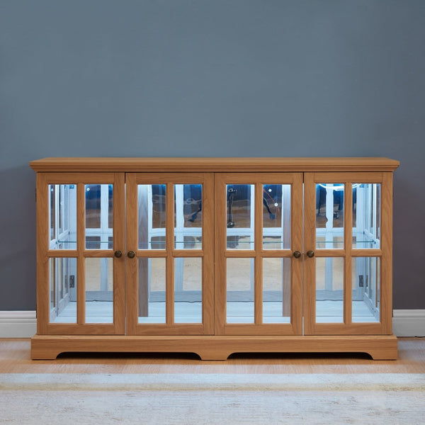 English Elm Led Curio Cabinet Antique White Four Door Glass Display with Adjustable Shelves Oak W2275P460422