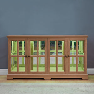 English Elm Led Curio Cabinet Antique White Four Door Glass Display with Adjustable Shelves Oak W2275P460422