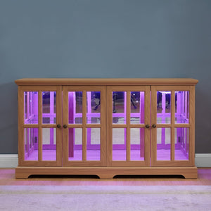 English Elm Led Curio Cabinet Antique White Four Door Glass Display with Adjustable Shelves Oak W2275P460422