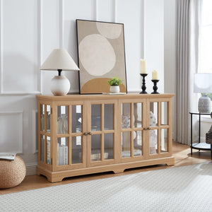 English Elm Led Curio Cabinet Antique White Four Door Glass Display with Adjustable Shelves Oak W2275P460422