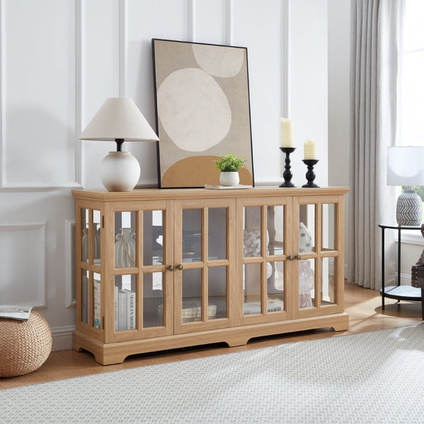 English Elm Led Curio Cabinet Antique White Four Door Glass Display with Adjustable Shelves Oak W2275P460422