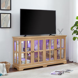 English Elm Led Curio Cabinet Antique White Four Door Glass Display with Adjustable Shelves Oak W2275P460422