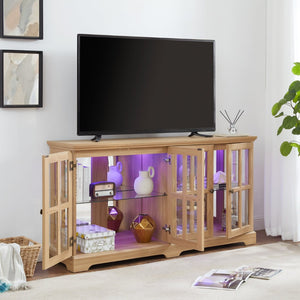 English Elm Led Curio Cabinet Antique White Four Door Glass Display with Adjustable Shelves Oak W2275P460422