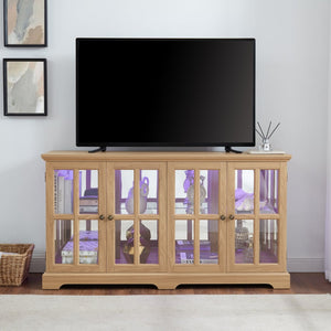 English Elm Led Curio Cabinet Antique White Four Door Glass Display with Adjustable Shelves Oak W2275P460422