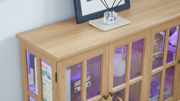 English Elm Led Curio Cabinet Antique White Four Door Glass Display with Adjustable Shelves Oak W2275P460422