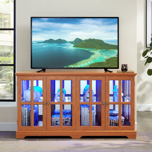 English Elm Led Curio Cabinet Antique White Four Door Glass Display with Adjustable Shelves Dark Oak W2275P460423