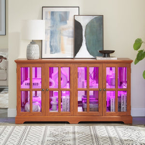 English Elm Led Curio Cabinet Antique White Four Door Glass Display with Adjustable Shelves Dark Oak W2275P460423