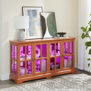 English Elm Led Curio Cabinet Antique White Four Door Glass Display with Adjustable Shelves Dark Oak W2275P460423