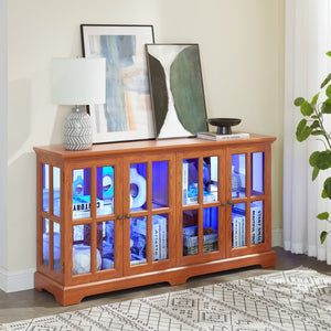English Elm Led Curio Cabinet Antique White Four Door Glass Display with Adjustable Shelves Dark Oak W2275P460423