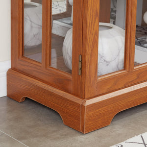 English Elm Led Curio Cabinet Antique White Four Door Glass Display with Adjustable Shelves Dark Oak W2275P460423