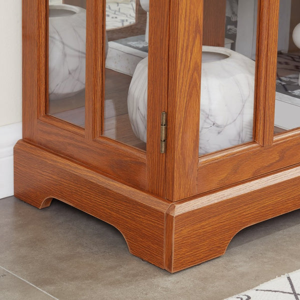 English Elm Led Curio Cabinet Antique White Four Door Glass Display with Adjustable Shelves Dark Oak W2275P460423