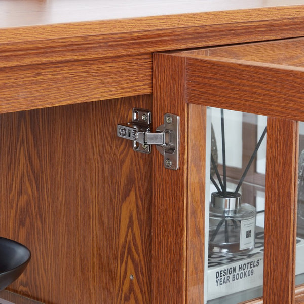 English Elm Led Curio Cabinet Antique White Four Door Glass Display with Adjustable Shelves Dark Oak W2275P460423