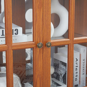 English Elm Led Curio Cabinet Antique White Four Door Glass Display with Adjustable Shelves Dark Oak W2275P460423