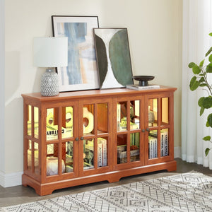English Elm Led Curio Cabinet Antique White Four Door Glass Display with Adjustable Shelves Dark Oak W2275P460423