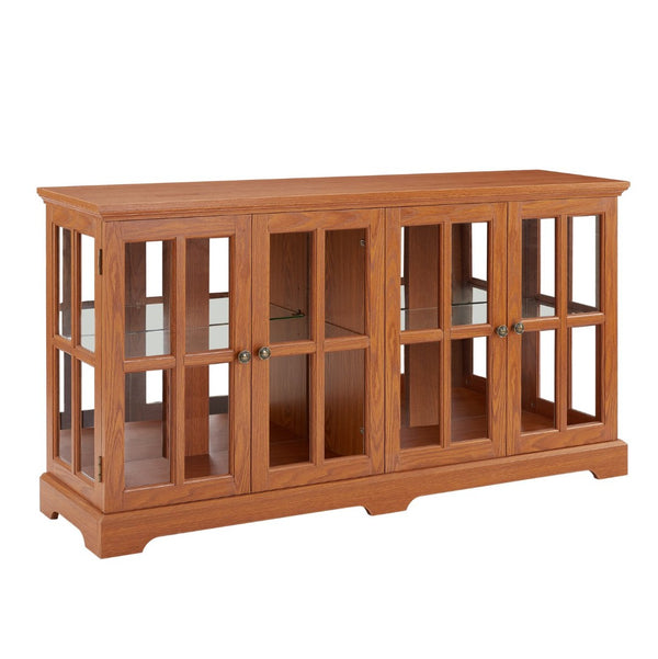 English Elm Led Curio Cabinet Antique White Four Door Glass Display with Adjustable Shelves Dark Oak W2275P460423
