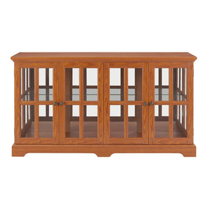 English Elm Led Curio Cabinet Antique White Four Door Glass Display with Adjustable Shelves Dark Oak W2275P460423
