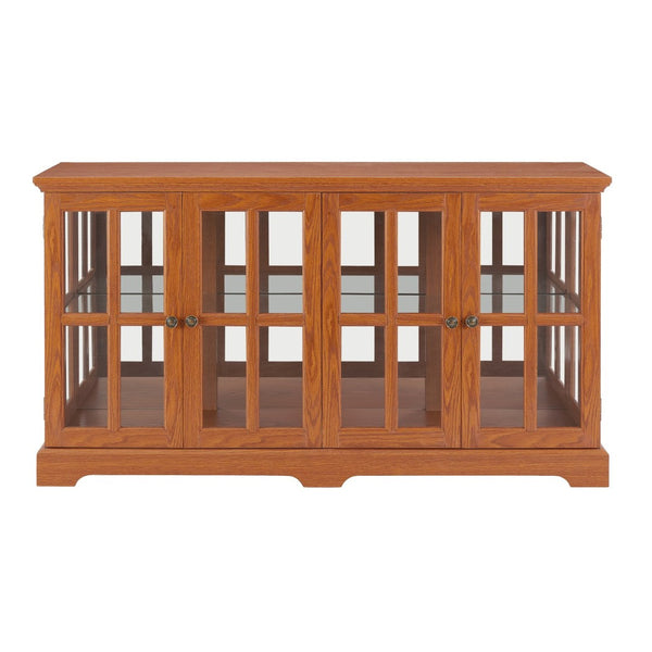 English Elm Led Curio Cabinet Antique White Four Door Glass Display with Adjustable Shelves Dark Oak W2275P460423
