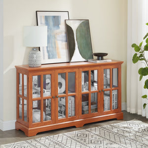 English Elm Led Curio Cabinet Antique White Four Door Glass Display with Adjustable Shelves Dark Oak W2275P460423