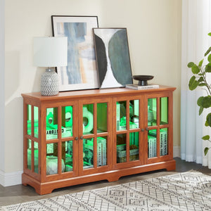 English Elm Led Curio Cabinet Antique White Four Door Glass Display with Adjustable Shelves Dark Oak W2275P460423