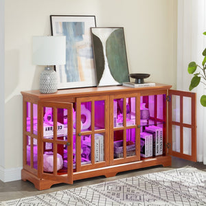English Elm Led Curio Cabinet Antique White Four Door Glass Display with Adjustable Shelves Dark Oak W2275P460423