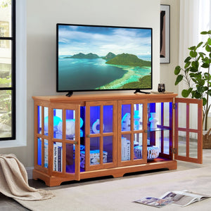 English Elm Led Curio Cabinet Antique White Four Door Glass Display with Adjustable Shelves Dark Oak W2275P460423