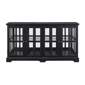 English Elm Led Curio Cabinet Antique White Four Door Glass Display with Adjustable Shelves Black W2275P460425