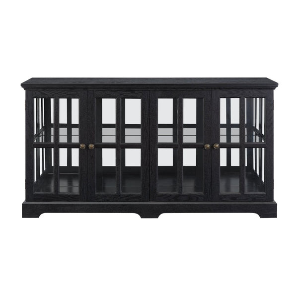 English Elm Led Curio Cabinet Antique White Four Door Glass Display with Adjustable Shelves Black W2275P460425