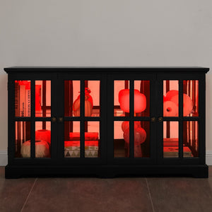 English Elm Led Curio Cabinet Antique White Four Door Glass Display with Adjustable Shelves Black W2275P460425