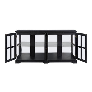 English Elm Led Curio Cabinet Antique White Four Door Glass Display with Adjustable Shelves Black W2275P460425
