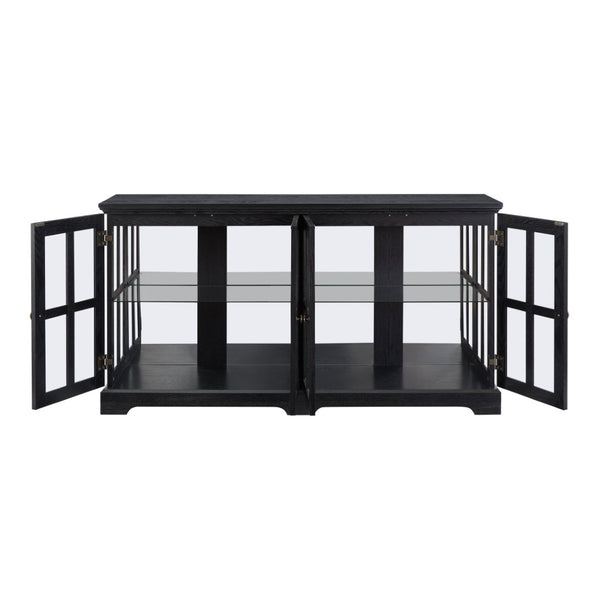 English Elm Led Curio Cabinet Antique White Four Door Glass Display with Adjustable Shelves Black W2275P460425