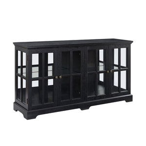 English Elm Led Curio Cabinet Antique White Four Door Glass Display with Adjustable Shelves Black W2275P460425
