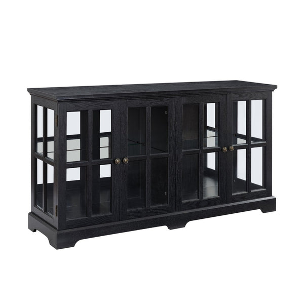 English Elm Led Curio Cabinet Antique White Four Door Glass Display with Adjustable Shelves Black W2275P460425
