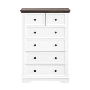 English Elm 6 Drawer Tall Chest Farmhouse Wood Grain Finish Bedroom Storage Dresser with Metal Handles White W2275P460427