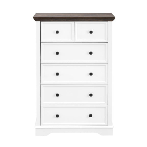 English Elm 6 Drawer Tall Chest Farmhouse Wood Grain Finish Bedroom Storage Dresser with Metal Handles White W2275P460427