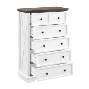 English Elm 6 Drawer Tall Chest Farmhouse Wood Grain Finish Bedroom Storage Dresser with Metal Handles White W2275P460427
