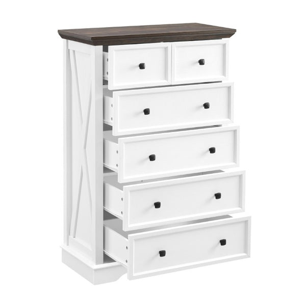English Elm 6 Drawer Tall Chest Farmhouse Wood Grain Finish Bedroom Storage Dresser with Metal Handles White W2275P460427