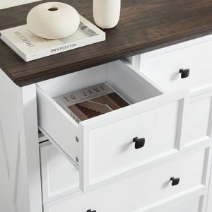 English Elm 6 Drawer Tall Chest Farmhouse Wood Grain Finish Bedroom Storage Dresser with Metal Handles White W2275P460427