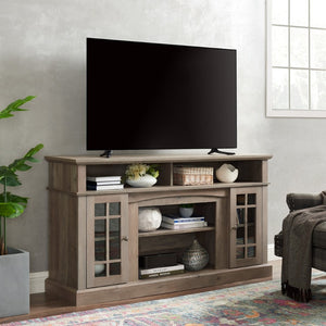 English Elm Classic Gray Wash Media Console with Glass Doors Open Shelf and Cable Management W2275P460429