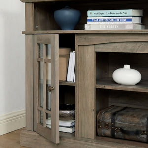 English Elm Classic Gray Wash Media Console with Glass Doors Open Shelf and Cable Management W2275P460429