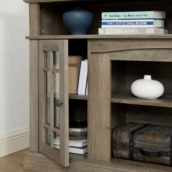 English Elm Classic Gray Wash Media Console with Glass Doors Open Shelf and Cable Management W2275P460429