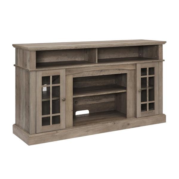 English Elm Classic Gray Wash Media Console with Glass Doors Open Shelf and Cable Management W2275P460429