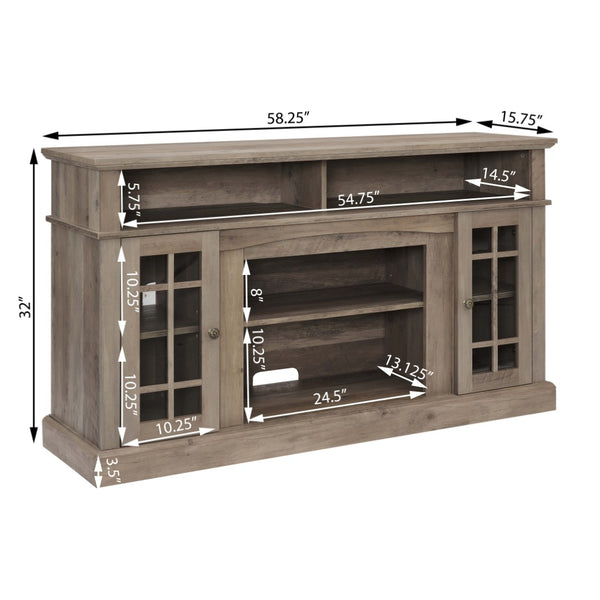 English Elm Classic Gray Wash Media Console with Glass Doors Open Shelf and Cable Management W2275P460429